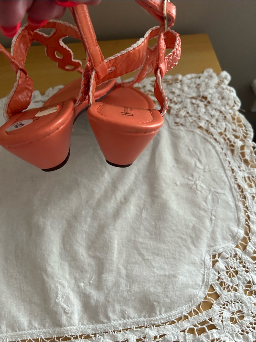 Braided T-Strap Sandals in Coral Orange - Picture 4 of 7